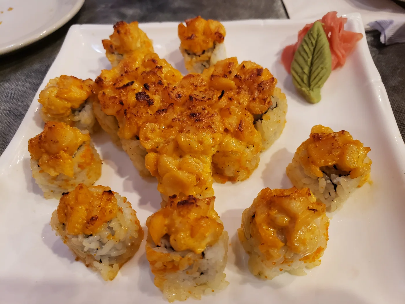 Akashi Volcano Roll on a white plate